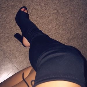 Black thigh high toe peep boot
